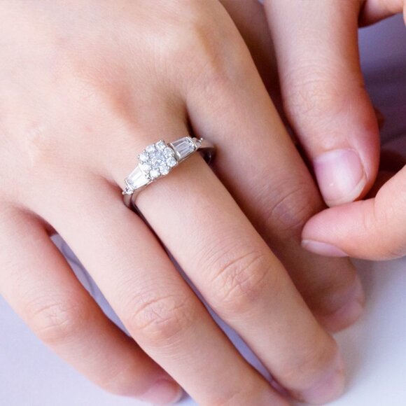 Refine Engagement Sun Flower Pure Zircon Rings for Women, EVGG1235 - Picture 4 of 4